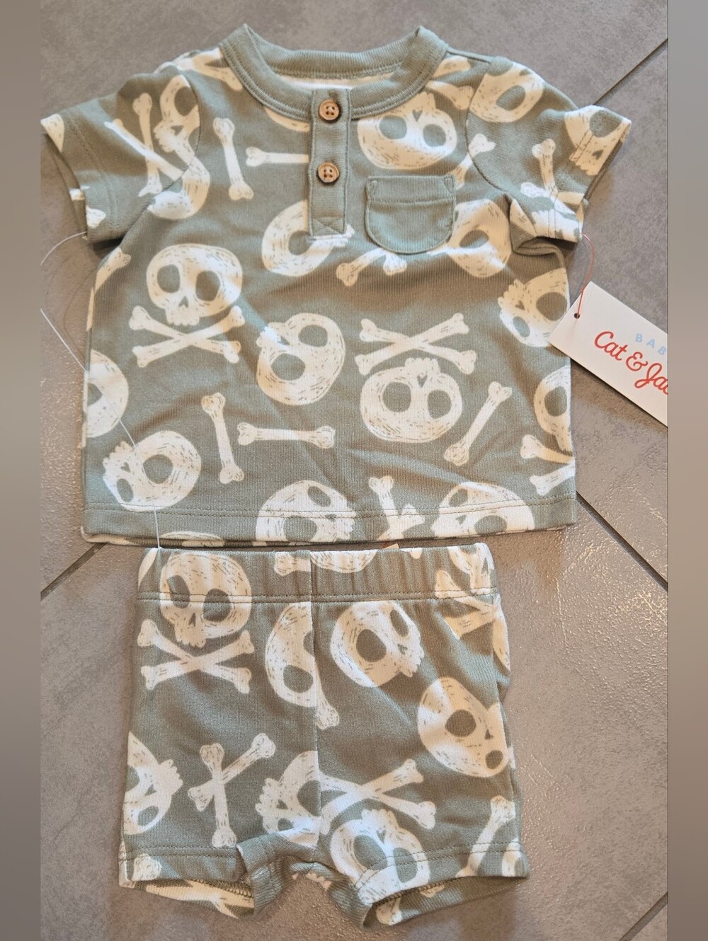 Cat & Jack Target Baby Skull & Bones T-shirt And Bloomer Matching Set